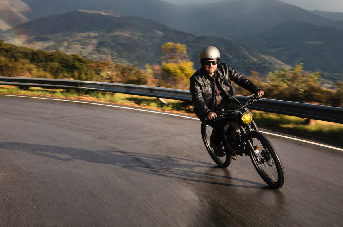 Cruising the street on the Vintage Scrambler S
