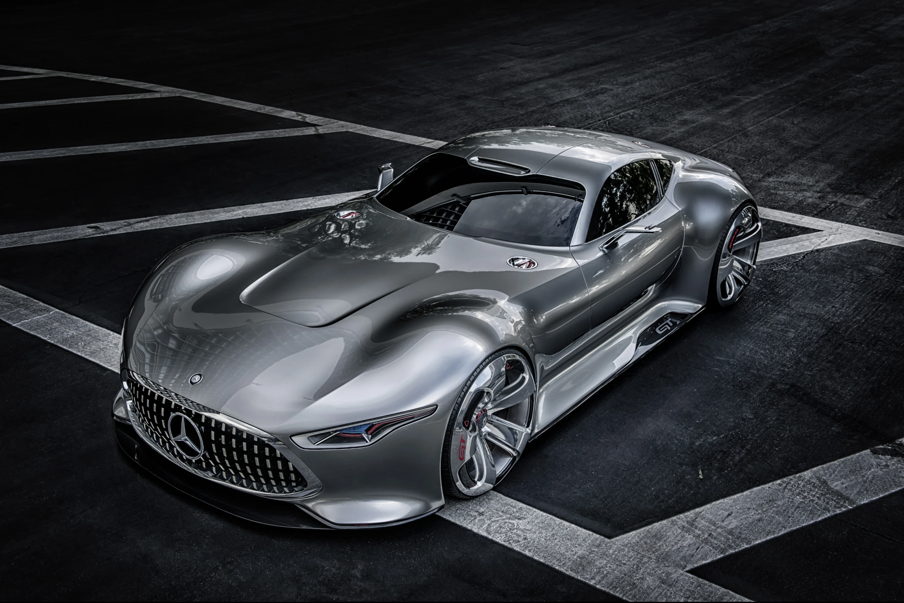 Vision GT's sensually muscular body appears to amalgamate bits of a Dodge Viper, Aston Martin One 77, Bugatti Veyron and SLS into its hyperbolic design