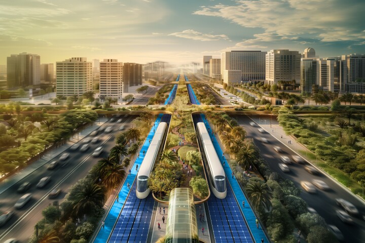 The Green Spine will include a massive solar panel array to run its electric tram system