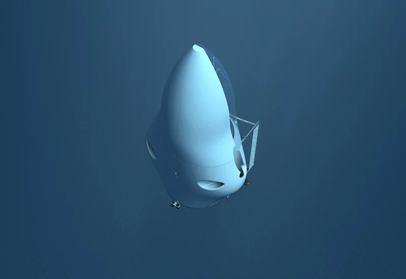 An underside view of the Cyclops descending