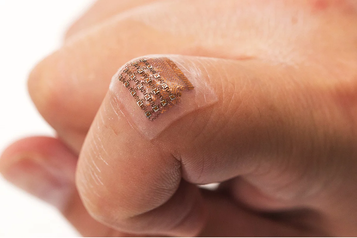 The ultrasound patch's island-bridge structure allows it to be deformed without damage to the electronics