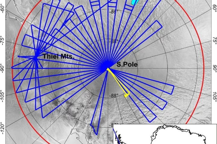 Chart of the PolarGAP survey flights that found the subglacial mountains and valleys