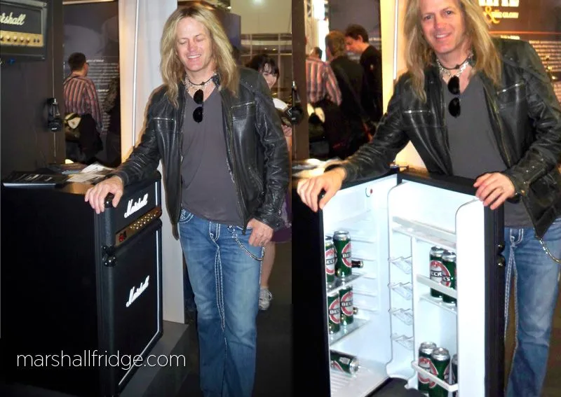 Whitesnake's Doug Aldrich sizing up the Marshall Fridge at Musikmesse in Frankfurt, Germany