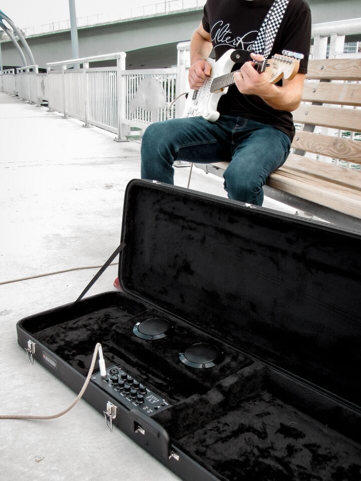 The Blackstar amplifier used in the current prototype is powered by eight AA-sized batteries