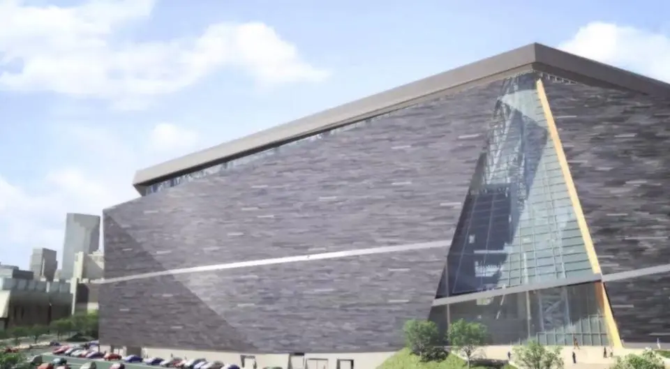 Brickwork façade of the Viking Stadium