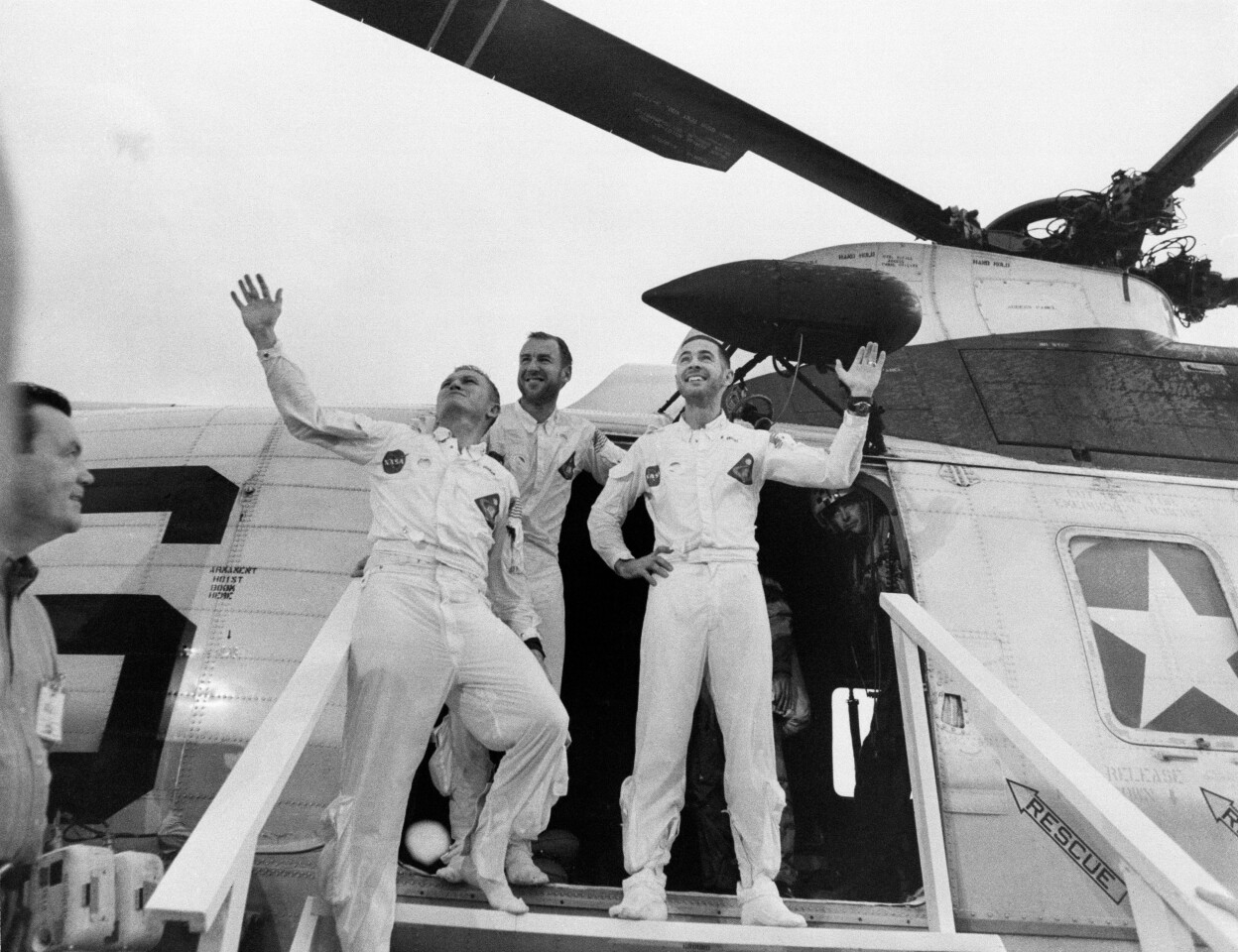 Apollo 8 crew on the recovery helicopter (Image: NASA)