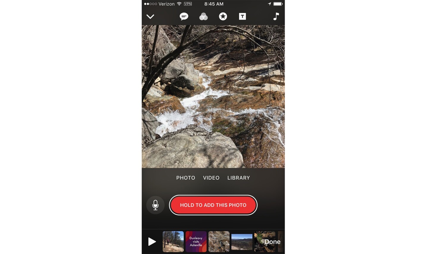 Capture screen with an image from the camera roll selected