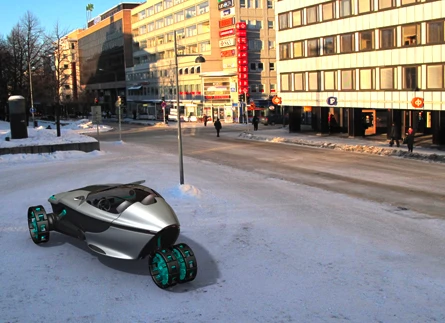 The concept car has adjustable tires that widen depending on the amount of traction they need to keep driving safely