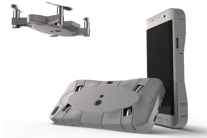 The Selfly drone attaches to a smartphone case when not in use