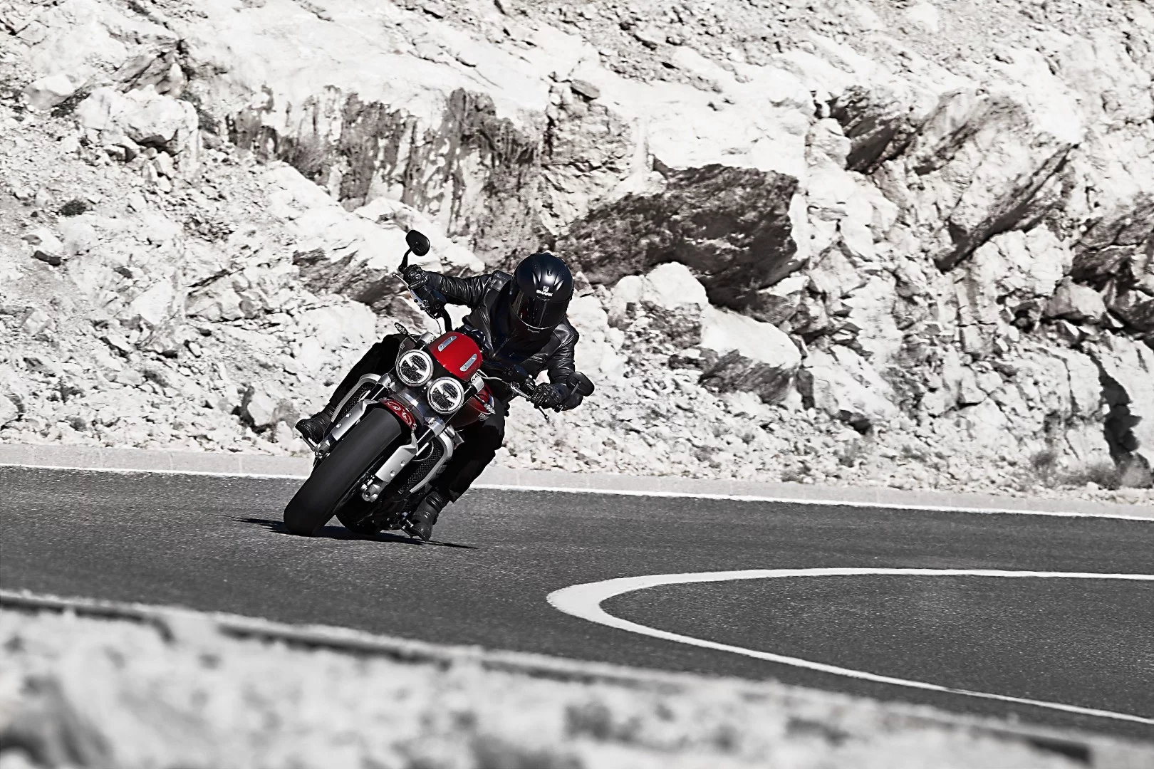 The 2020 Triumph Rocket 3 R in corner carving action