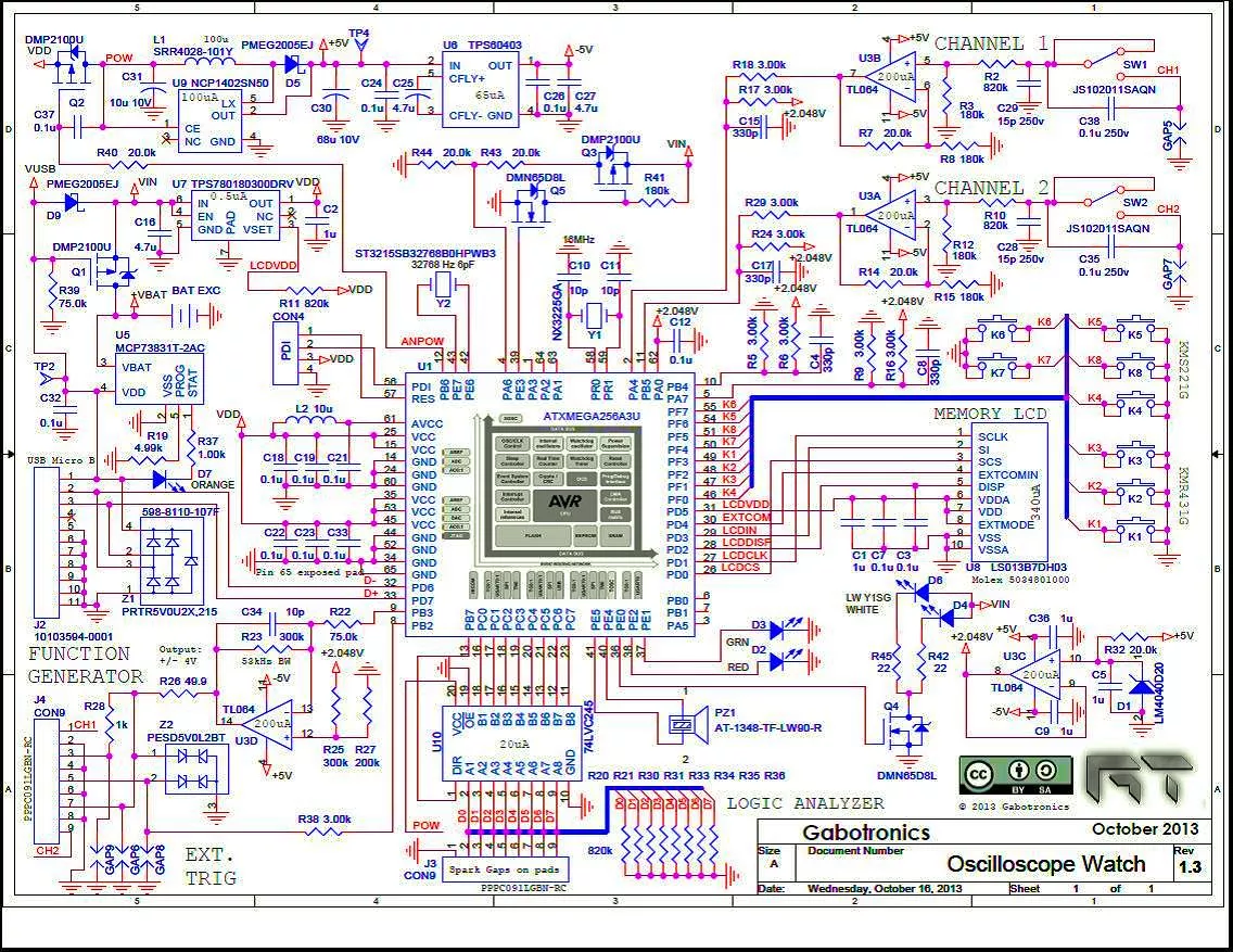 The schematic diagram of the Oscilloscope Watch's innards (Photo: Gabotronics)