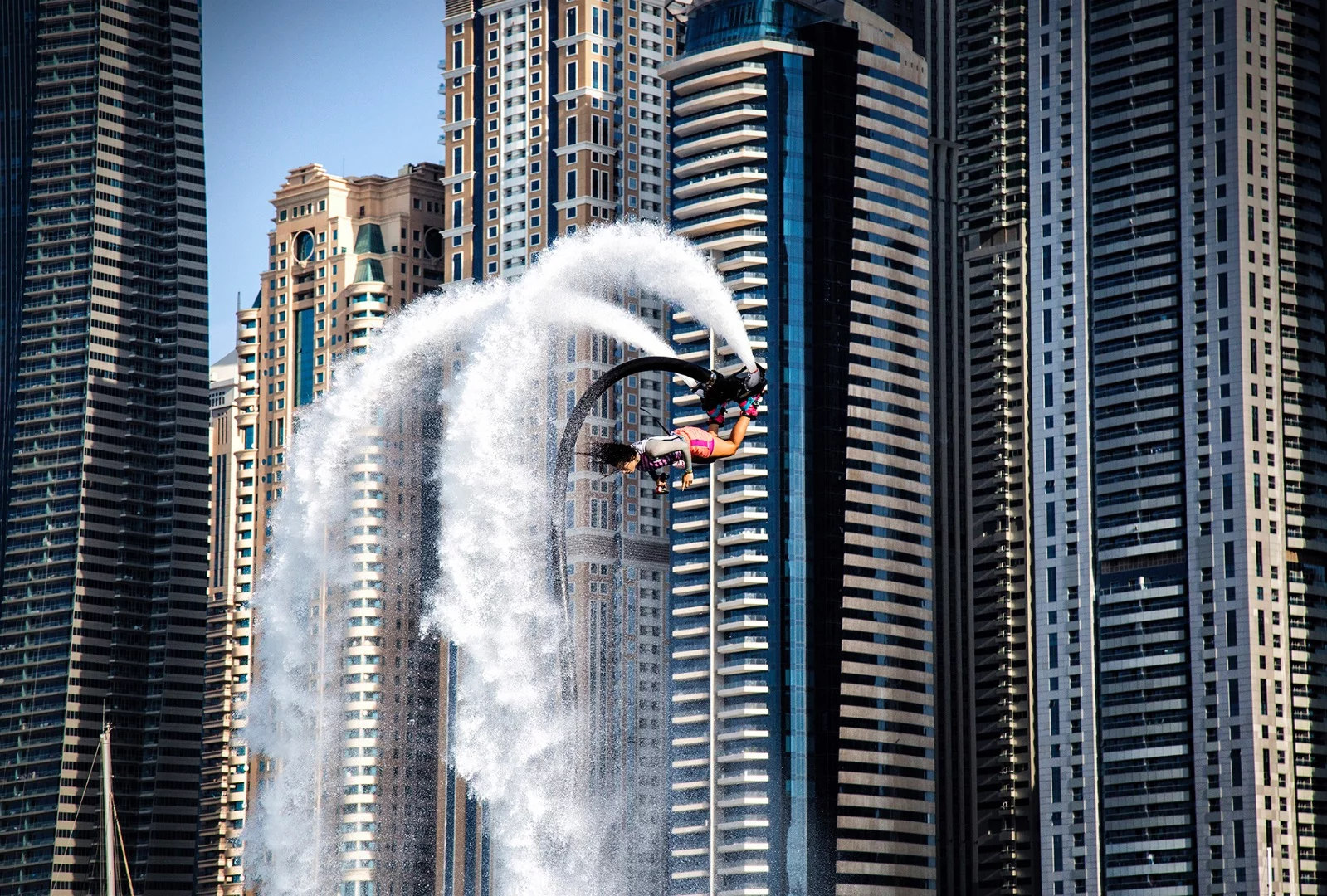 A Flyboard performance show at Dubai Marina - United Arab Emirates