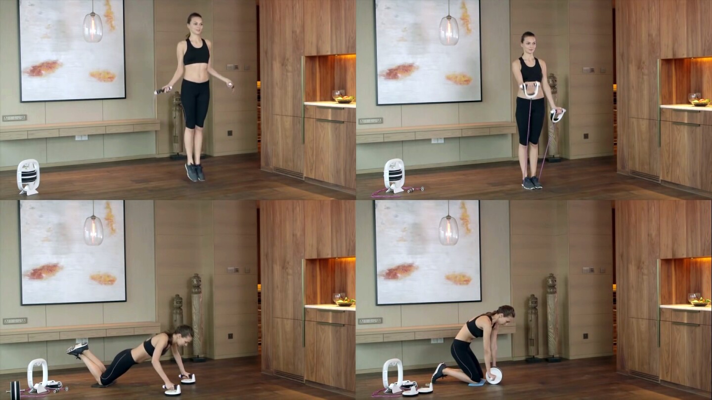 Rather than every piece of equipment having its own set of sensors built-in, all the sensing tech is packed into the handles instead, which slot into the four types of training equipment included – the pushup stands, ab wheel, resistance band and jump rope
