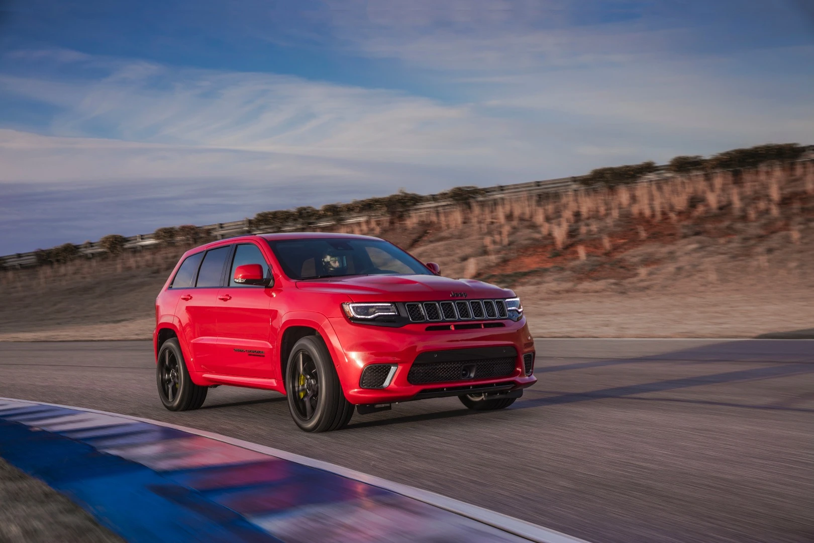 The Trackhawk rides on 20 x 10-in wheels