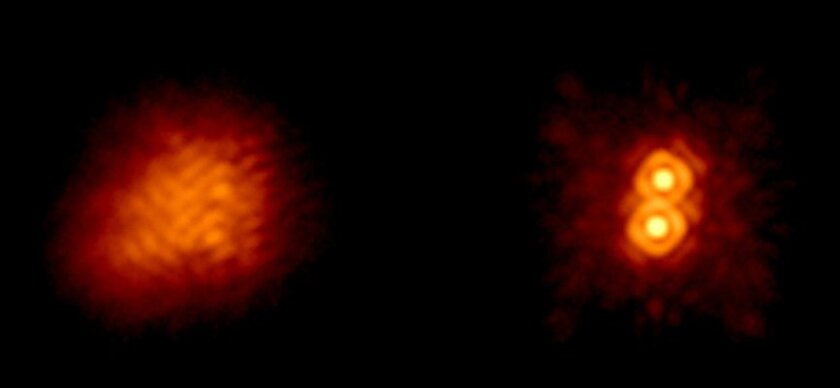 Action of the 5-meter Hale telescope's adaptive optics system - the separation of this double star is 0.3 arcsec (Photo: Chas Beichman and Angelle Tanner of NASA/JPL)