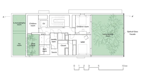Second floor plan of the Optical Glass House (Image: Hiroshi Nakamura & NAP)