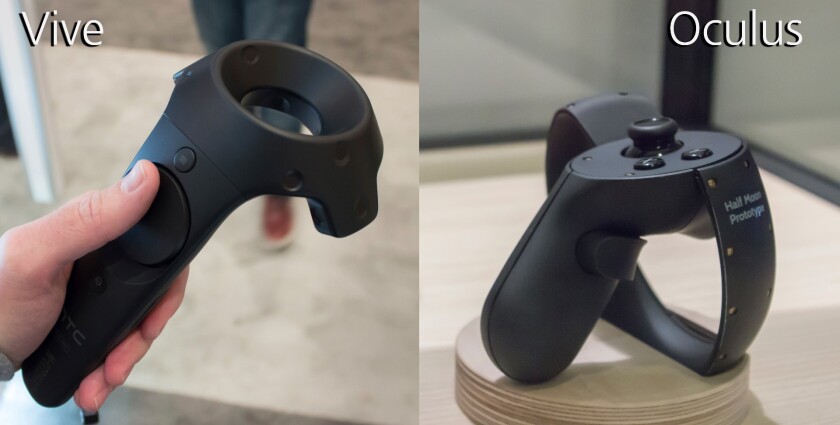 HTC Vive controllers (left), Oculus Touch