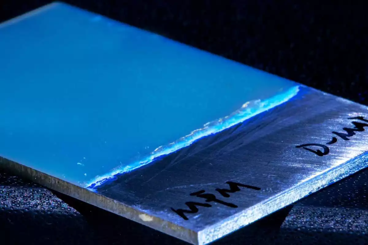 A metal plate coated in a new anti-corrosion polymer