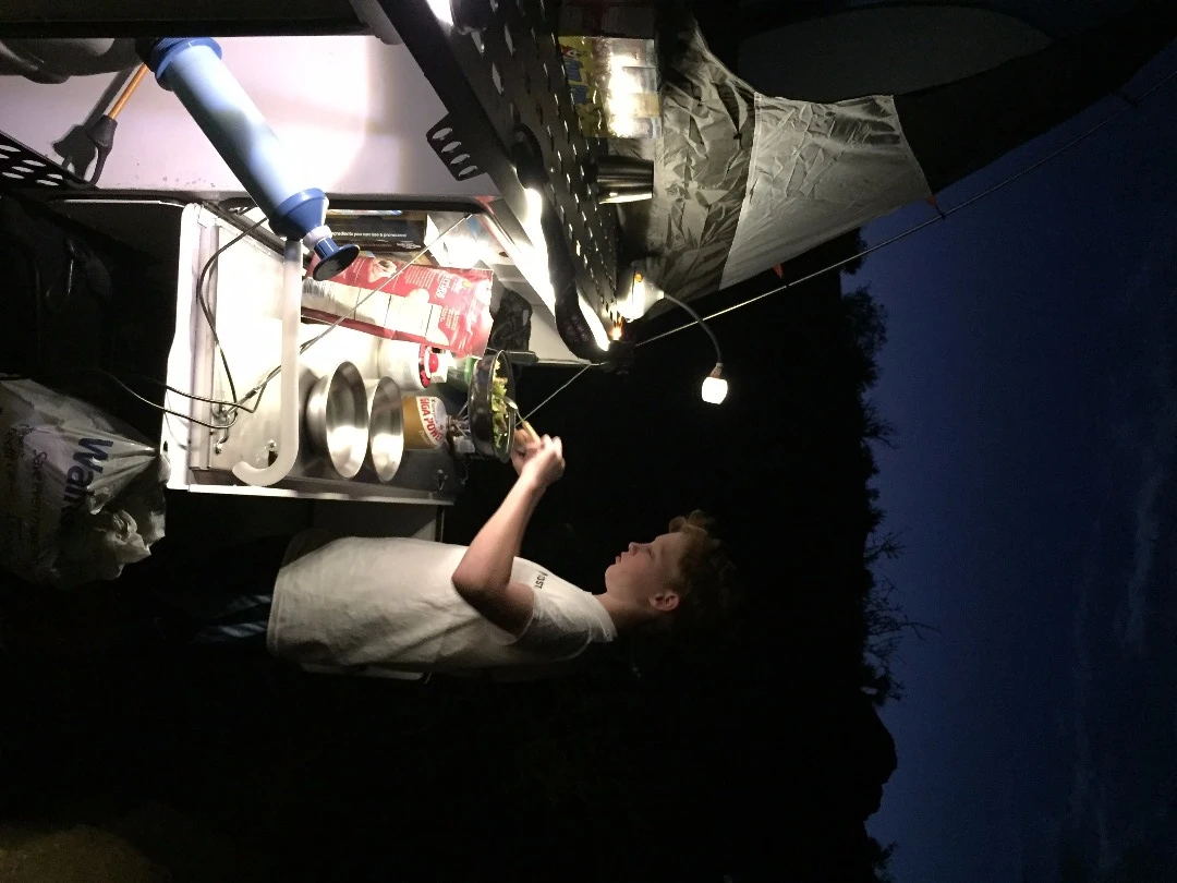 Cooking with a backpacking stove here, but the worktop is plenty large enough for a car camping stove, too