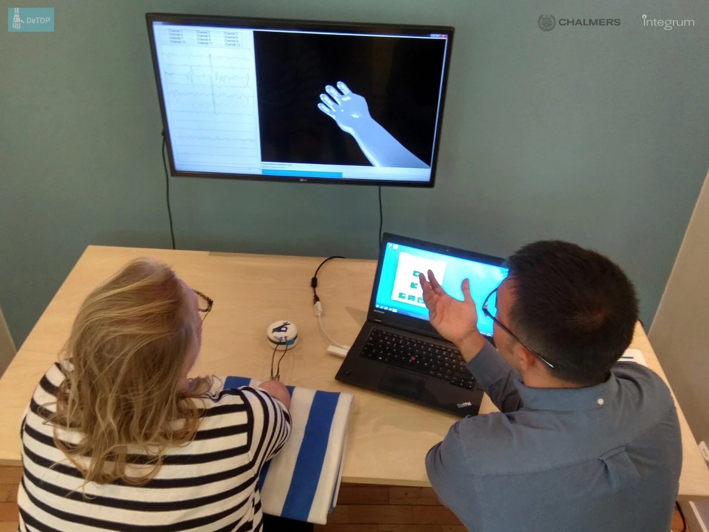 The first recipient of the technology is trained to use the system with virtual reality