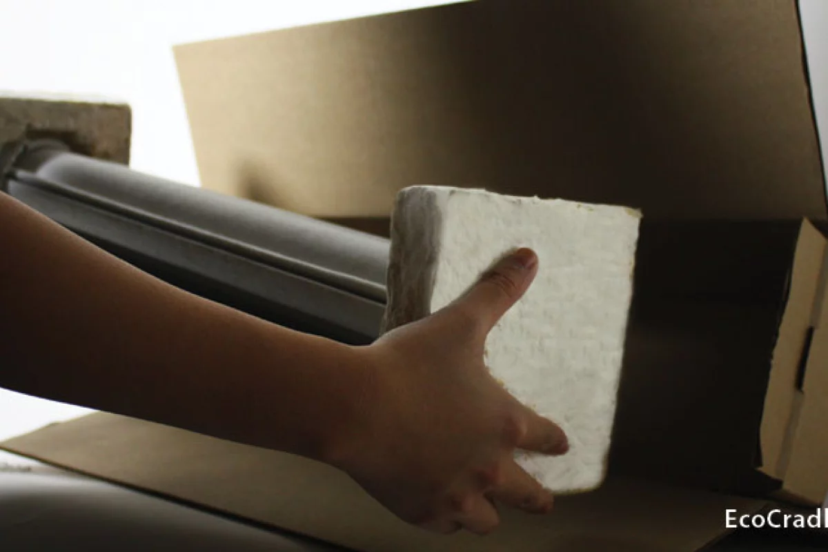 One and a half liters of petrol are used in the production of every cubic foot of Styrofoam, but EcoCradle is produced naturally with 100 percent biological yield