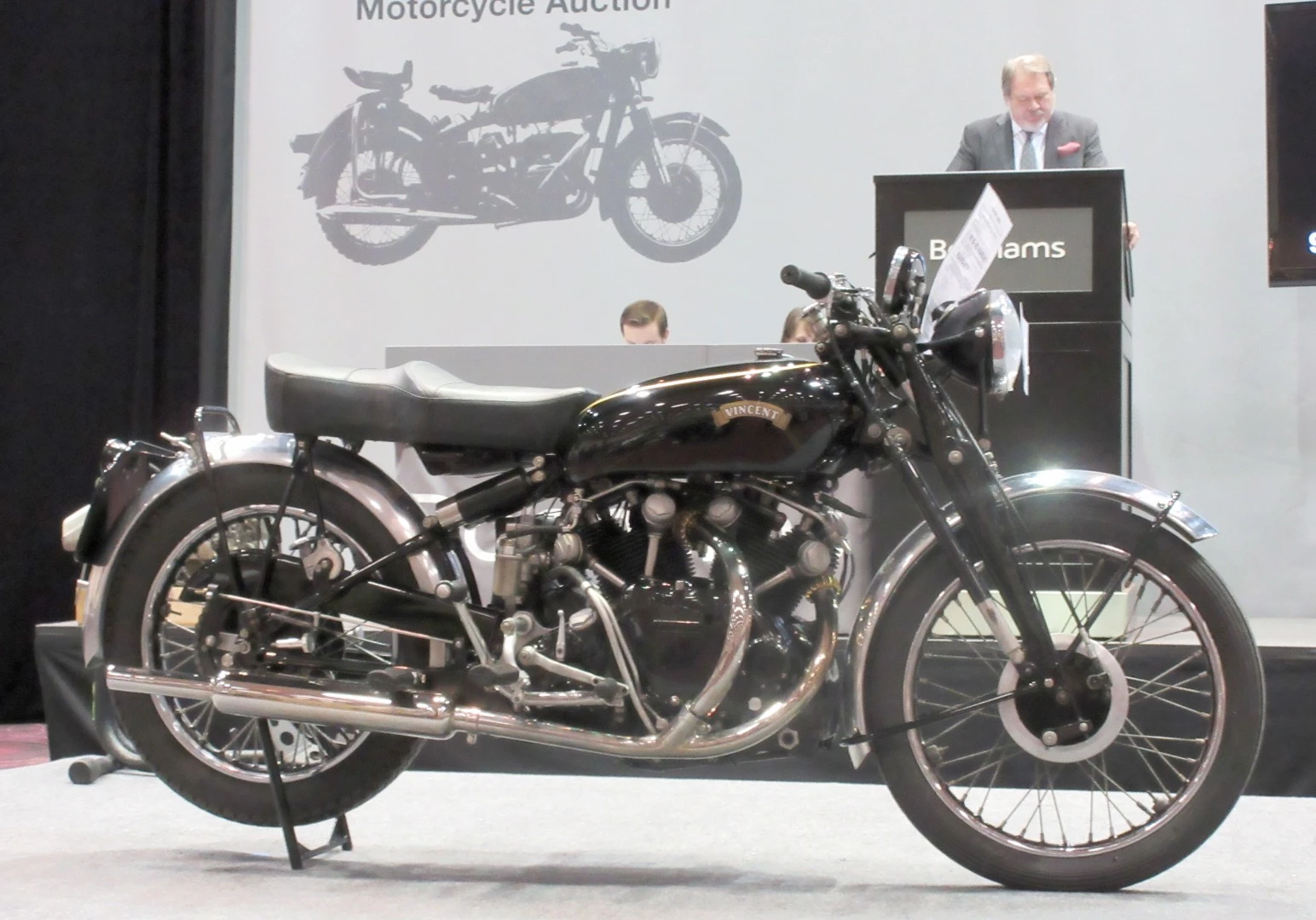 Bonhams Lot 95 is a 1953 Series-C Black Shadow with a complete history and an odometer reading that is believed to be correct, of just 14,600 miles. It sold for $142,500