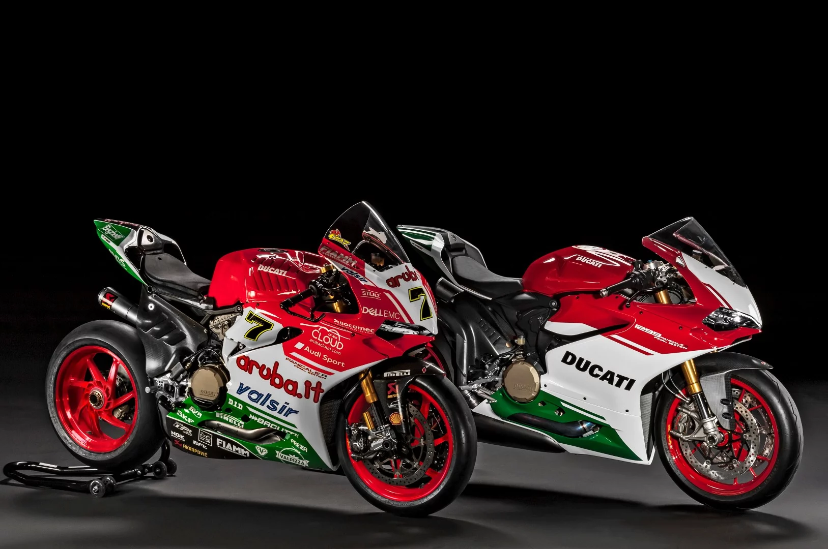 Chaz Davies' 1199 R (left) races at the Laguna Seca WSBK round in the Ducati 1299 Panigale R Final Edition (right) Tricolore paint scheme