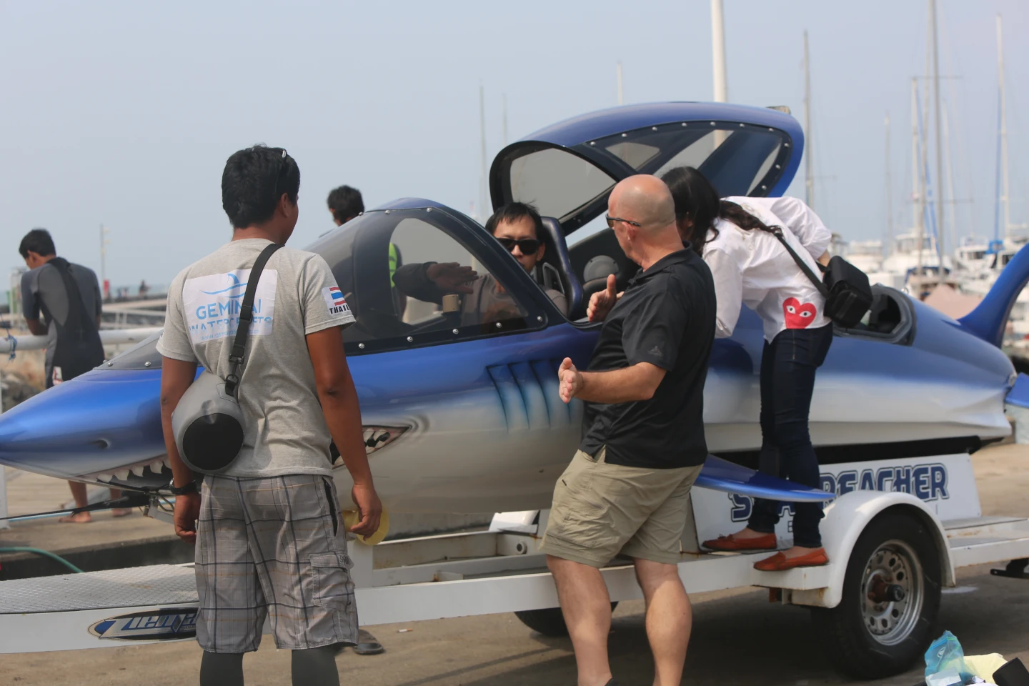 That's me trying to work out how to fly the Seabreacher. Sermsak didn't speak any English, and I speak just enough Thai to order a beer and ... we worked it out, though I did manage to get it upside down with him in the back. I hope Geminai have him insured for post-traumatic stress disorder. Photo: Husna Namirembe