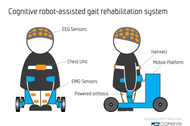 The robotic CORBYS platform incorporates an exoskeleton that trains stroke victims to walk normally again (Image: SINTEF Design Group)