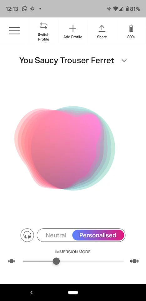 Your individual hearing profile is displayed as a weird color blob in the Nura app