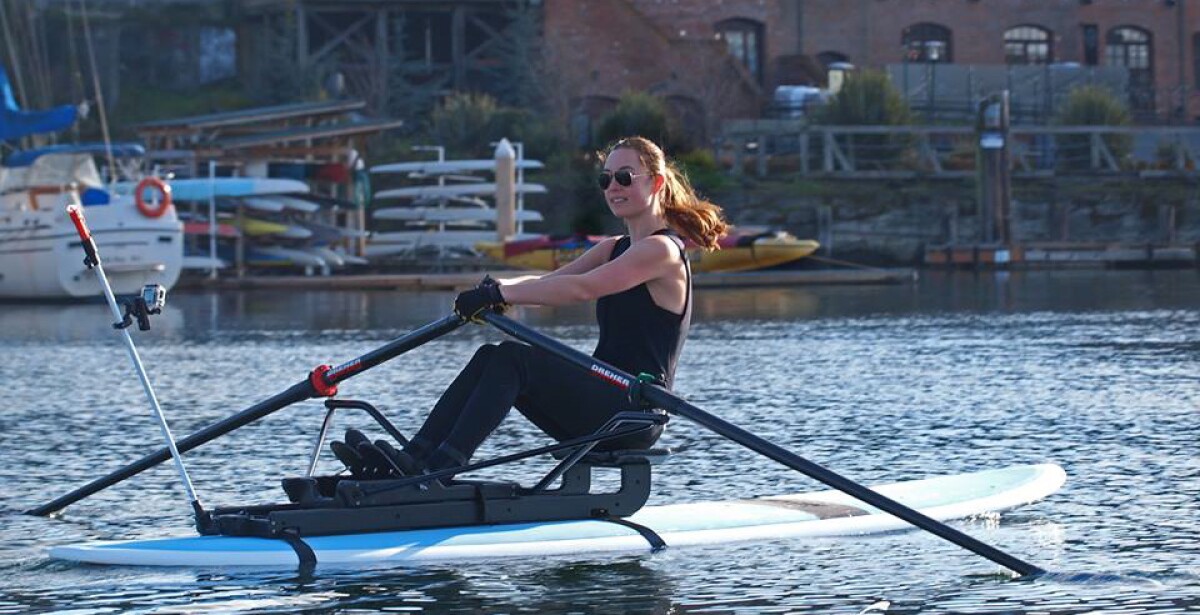 Kit converts a standup paddleboard into a sitdown Oar Board