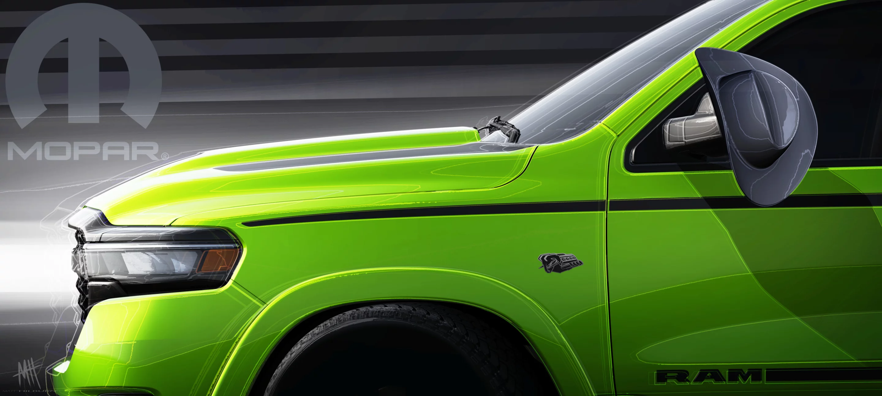 The Dude Ram Concept's C-stripes run in contrast to the Sublime Green paint