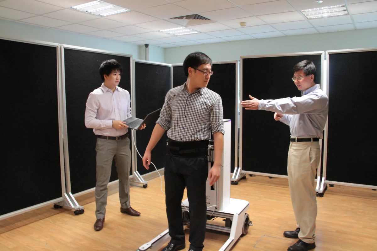 The robotic walker moves with the user, instead of keeping them confined to a treadmill