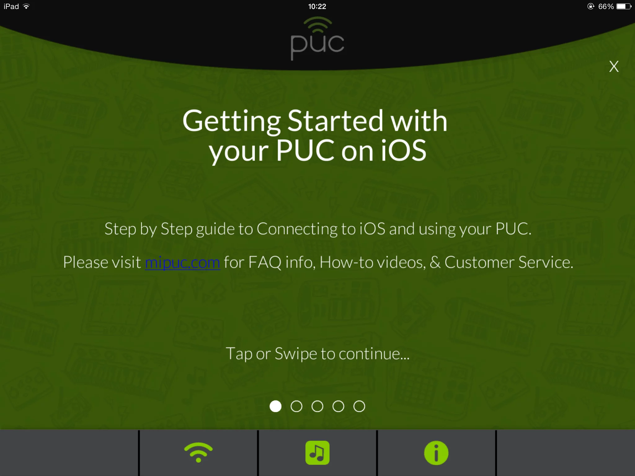 To get started using the device on iOS, the free PUC app must first be downloaded