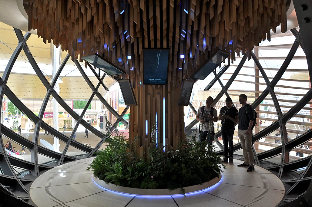 Azerbaijan Pavilion features a huge internal tree-shaped installation