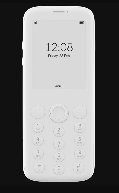 The Mudita Pure has a small e-ink screen and a physical numberpad