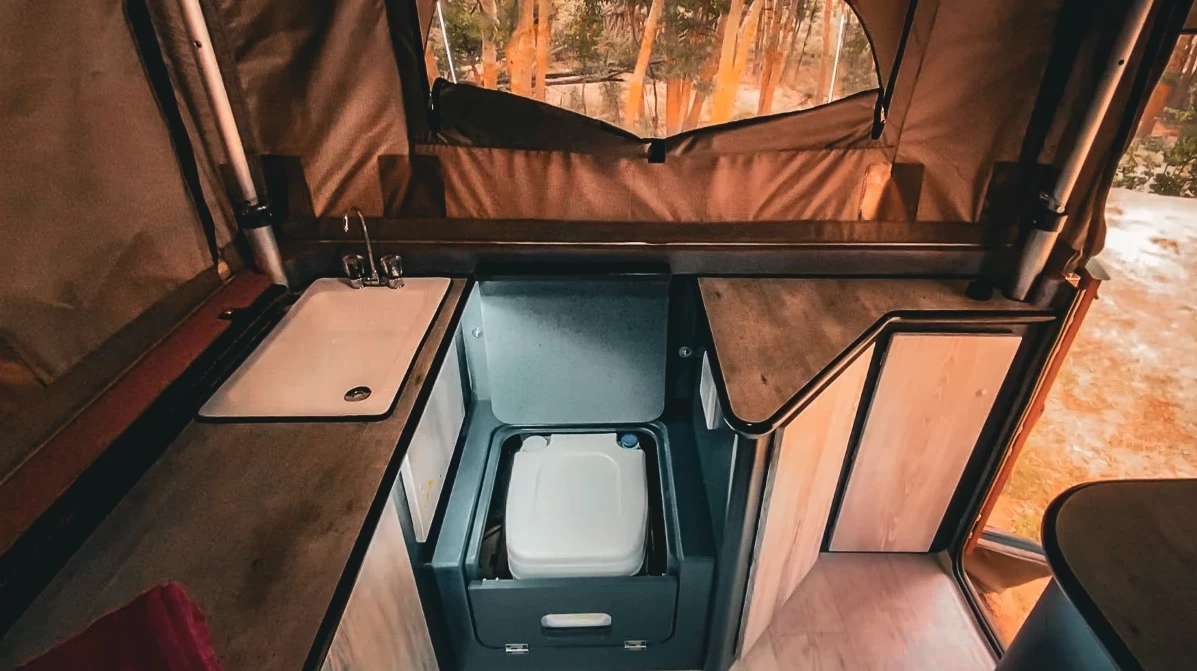 A look at the WC space inside the pop-up Duo X entryway