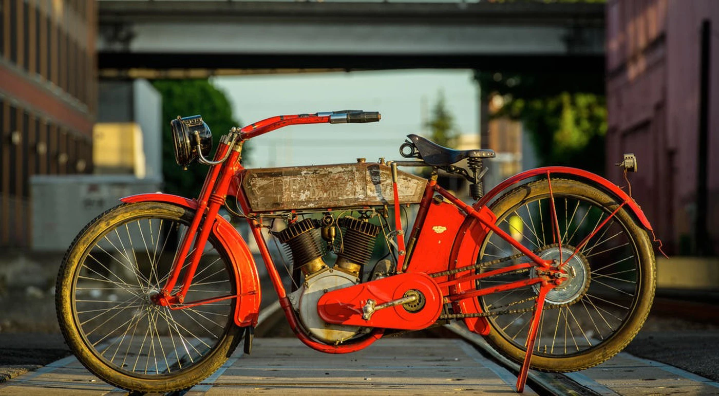 This ex-McQueen matching-numbers 1912 Harley-Davidson X8E Big Twin was purchased at the 1984 Steve McQueen estate auction with a distinctive paint scheme. Legend has it that McQueen and his buddy Von Dutch rattle-can painted the bike red during a late-night drinking session. That unconfirmed legend alone is probably worth an extra US$10,000 to the price, and virtually guarantees the bike will forever retain its impromptu paint job with what appears to be the original factory paint beneath. This Big Twin was sold in full running condition in January, 2015, fetching Sold for US$117,300.