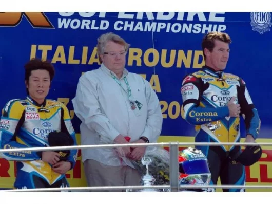 On the podium after the first race - Suzuki's one-two and a proud Francis Bata