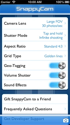 SnappyCam Pro - Settings
