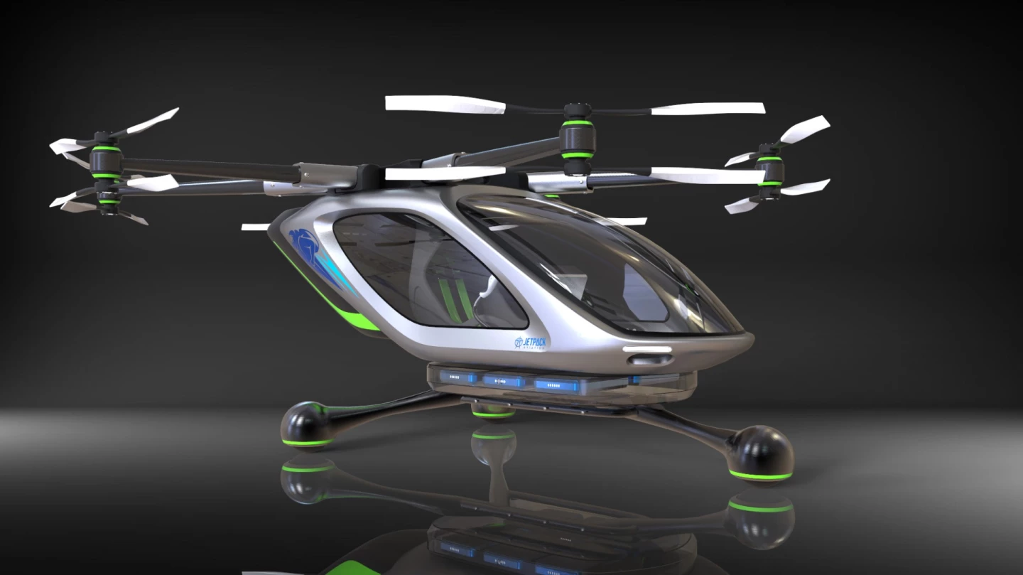 Jetpack Aviation's electric VTOL concept: a single-seat manned electric multicopter