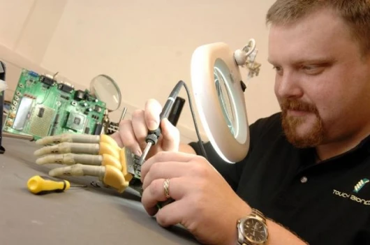 The iLimb hand, from Touch Bionics - each finger can be removed for servicing with only one screw to undo.