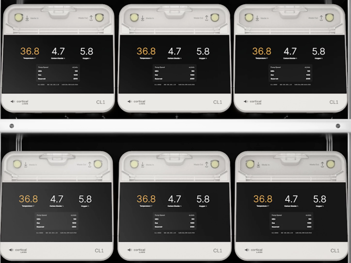 Just one section of the CL1 stack, with each unit housing living cells