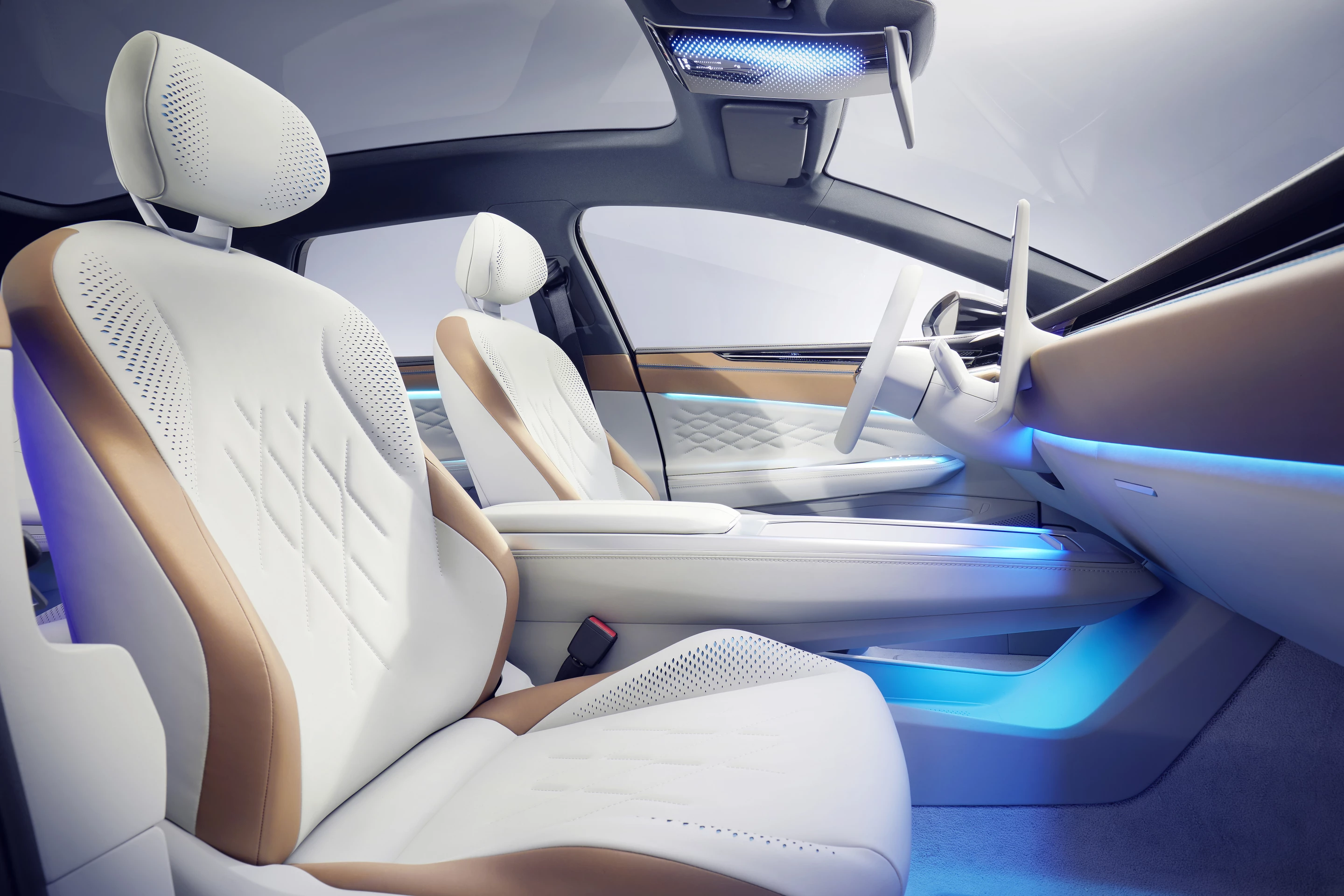 Floaty futurism in the VW ID Space Vizzion Concept is accented by lower interior ambient lighting motifs