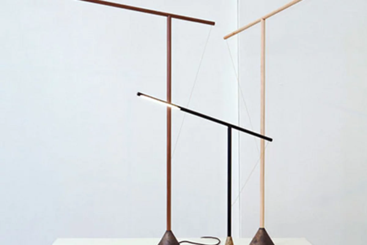 Designed by Mieke Meijer, the Balance Lamp is a wooden LED floor or table lamp that only illuminates when perfectly balanced (Photo: Mieke Meijer)