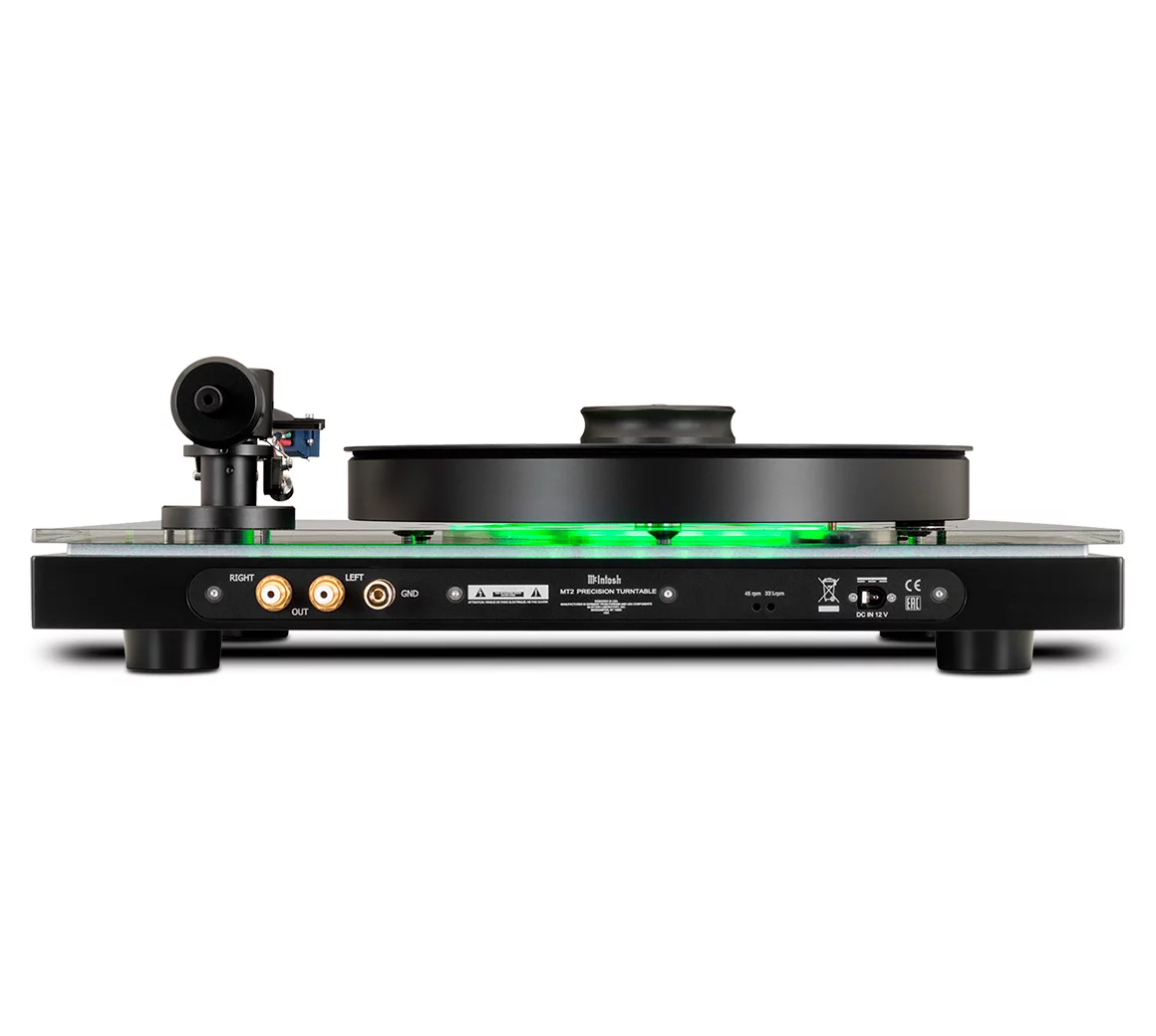 The MT2 turntable is compatible with a host of McIntosh integrated amplifiers and home theater setups via the unbalanced stereo outputs to the rear