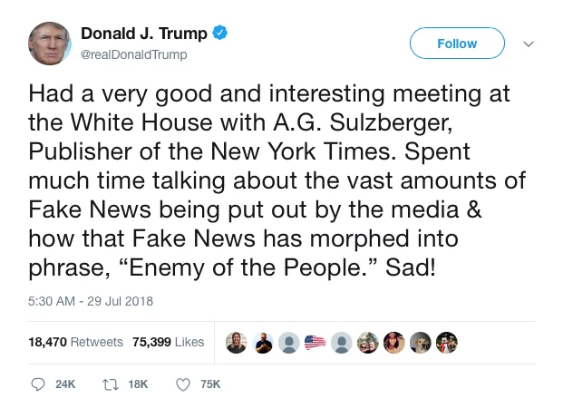 One of Trump's recent fake news tweets
