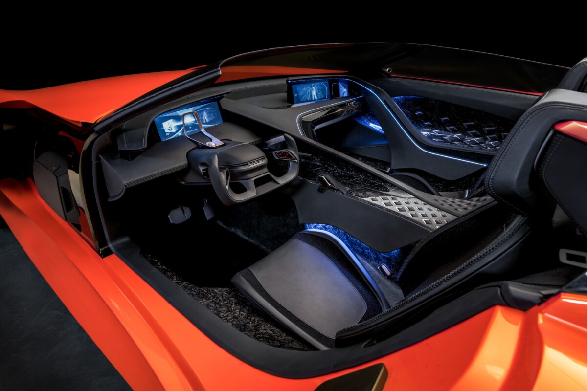 The SC1 concept interior features plenty of digital display and HUD space, along with unique materials