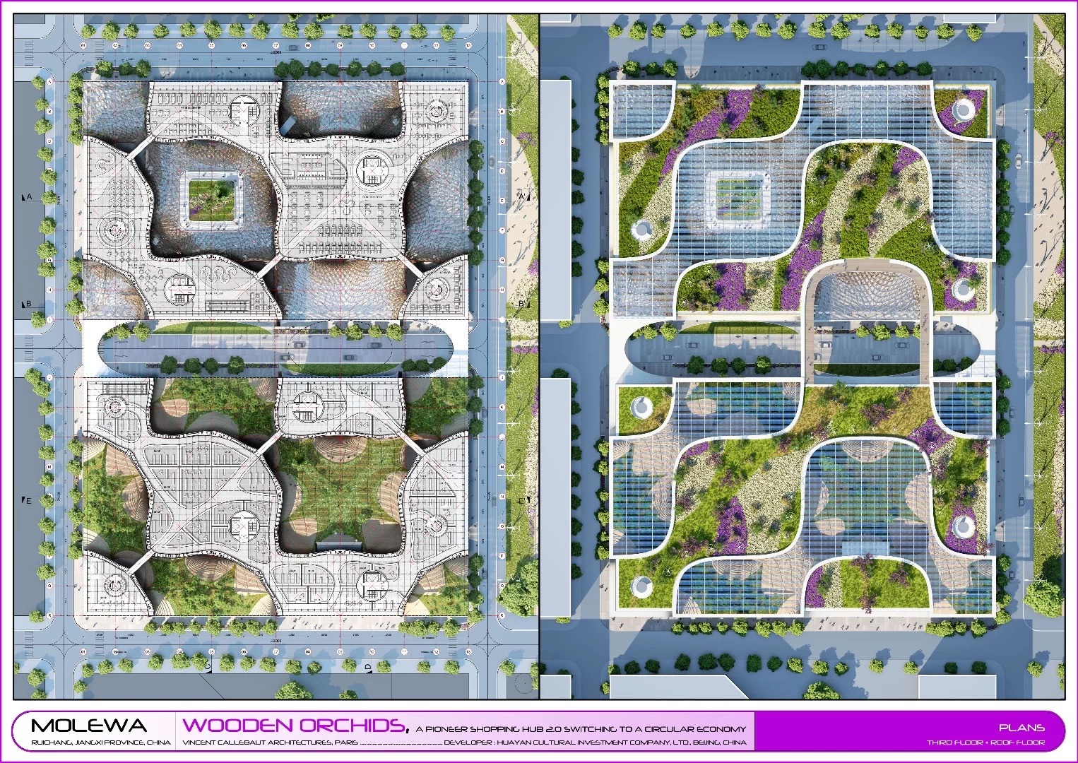 The Wooden Orchids project concerns a large sustainable shopping mall complex proposed for Jiangxi Province, China