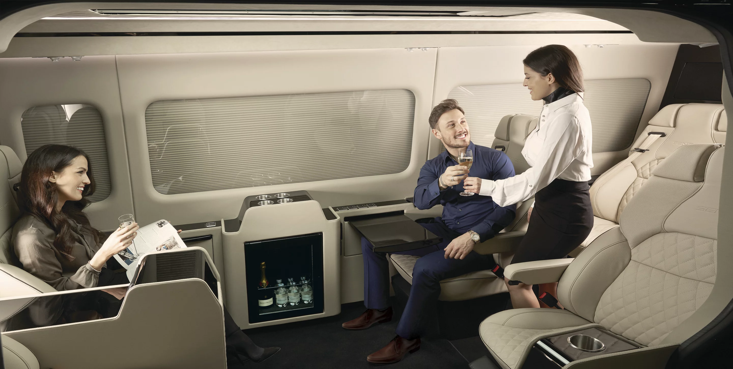 Senzati offers a hosted Jet with room for a flight attendant of the roadways